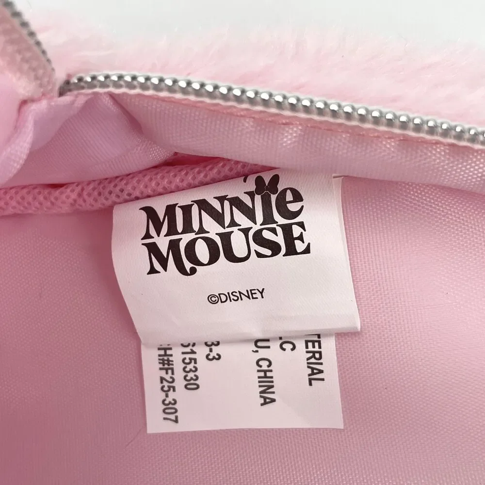 Disney Minnie Mouse Faux Fur Mini Backpack Pink Fuzzy Sequin Bag EUC